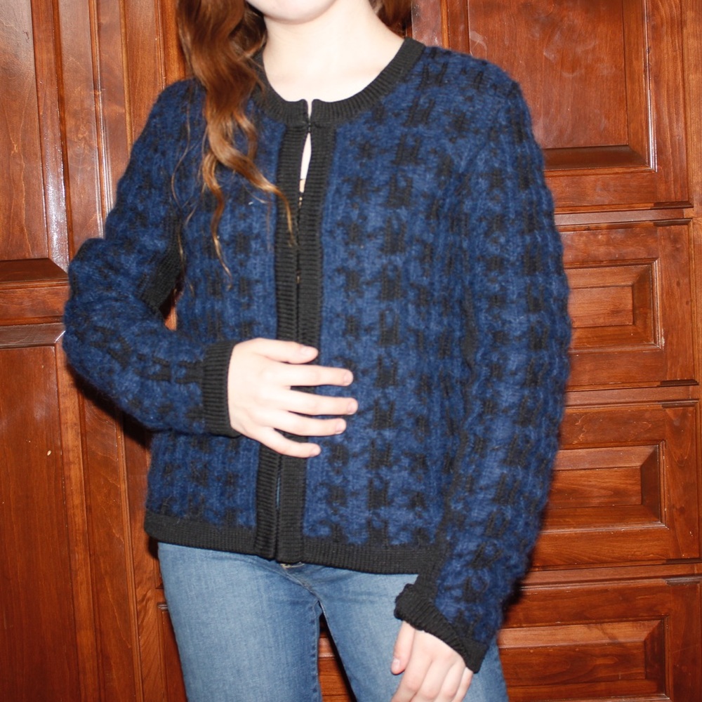 CLASSIQUES ENTIER blue black houndstooth cardigan